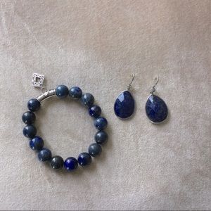 Silpada Faceted Lapis Cubic Zirconia earrings with matching stretch bracelet